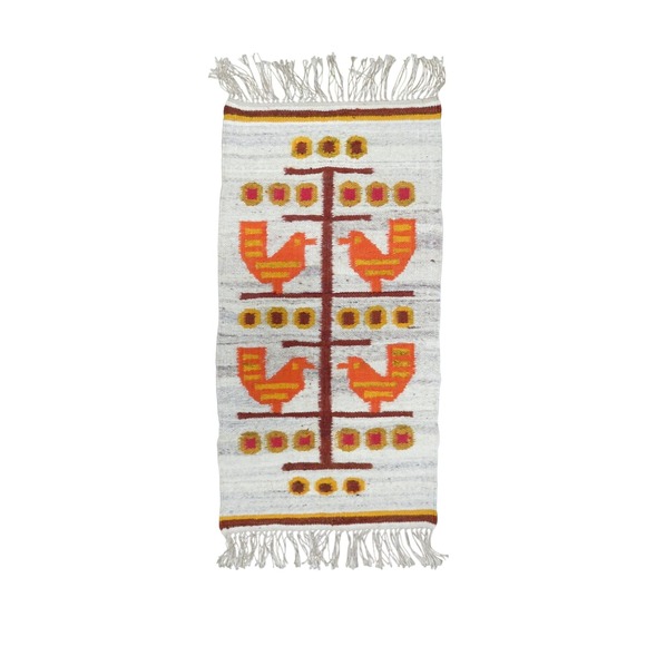 Vintage Jarzebina Rooster Hand Woven Tapestry Table Runner Folk Art Poland - Picture 1 of 3